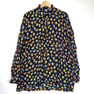 Asos Women's SZ Small S Oversized Floral Print Shirt Tunic Crinkle Button Down